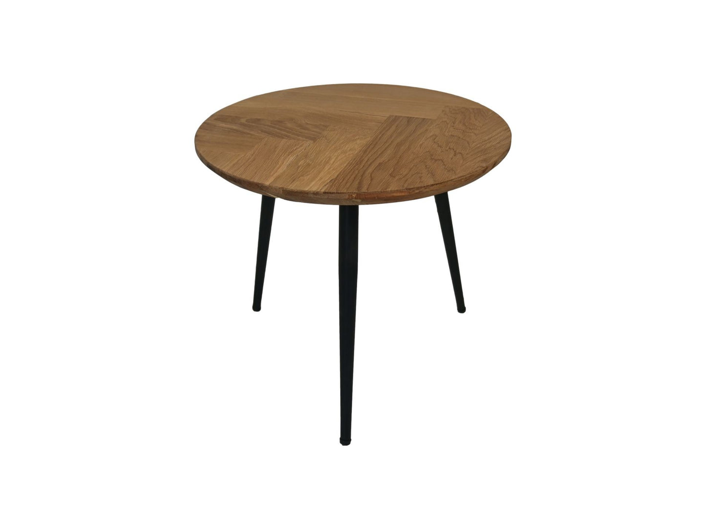 HSM Collection-Runde Beistelltisch Fishbone-45x45x39-Natur/Schwarz-Eiche/Metall