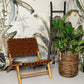 HSM Collection-Loungestoel mit Armlehne-natur/cognac-Leder/Teak-83x73x69