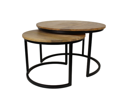 HSM Collection-Runde Beistelltisch Ronin S/2-ø70x46 / ø55x40-Natur/Schwarz-Mango/Metall