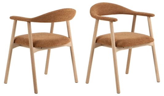 HSM Collection-Esszimmerstuhl Ella Mit Arm S/2-56x54x76-Terrakotta/Weiß Pigmentiert-Stoff/Eiche