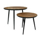 HSM Collection-Runde Beistelltisch Fishbone S/2-ø60x49/ø45x39-Natur-Schwarz/Schwarz-Eiche/Metall