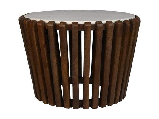 HSM Kollektion-Runder Beistelltisch-ø60x60-Braun/Weiß-Mango/Marmor