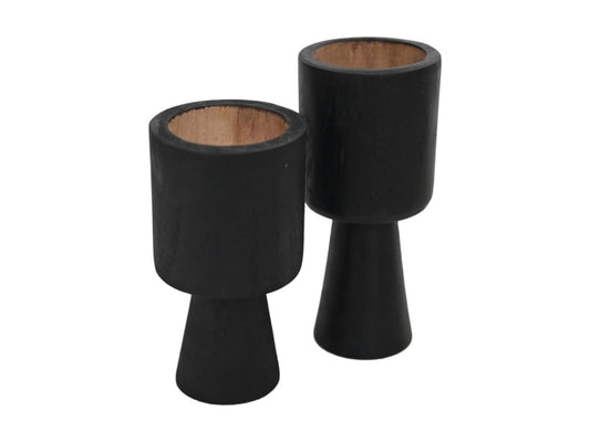 HSM Collection-Kerzenhalter S/2-ø8x8x15/ø8x8x17-Schwarz-Teak