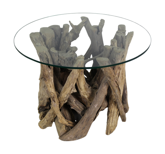 HSM Collection-Runde Beistelltisch mit Glas-ø50x40 (Glas ø 60)-Braun-Teak