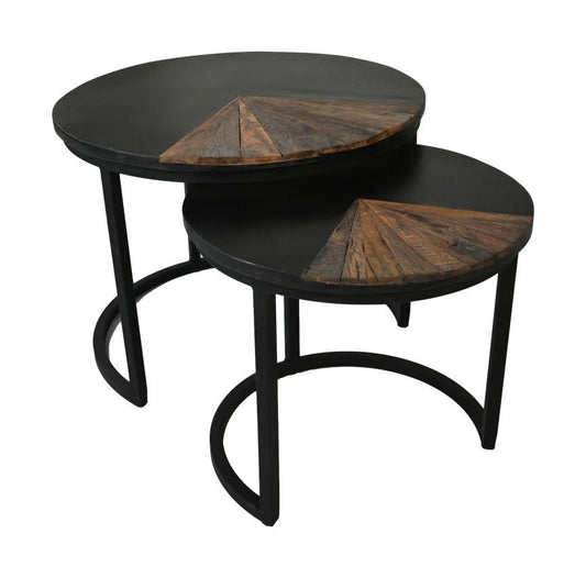 HSM Collection-Runde Beistelltisch Ronin S/2-ø60x45/ø45x40-Natur/Schwarz-Teak/Metall