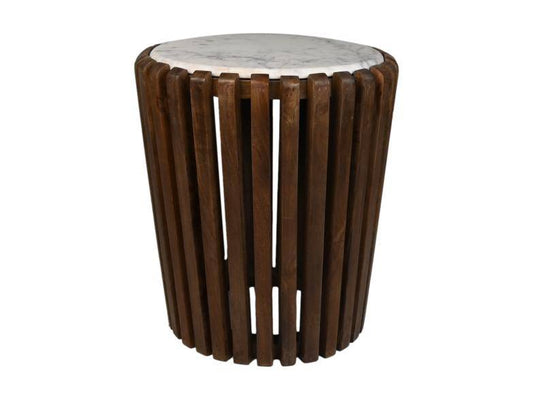 HSM Kollektion-Runder Beistelltisch-ø45x50-Braun/Weiß-Mango/Marmor