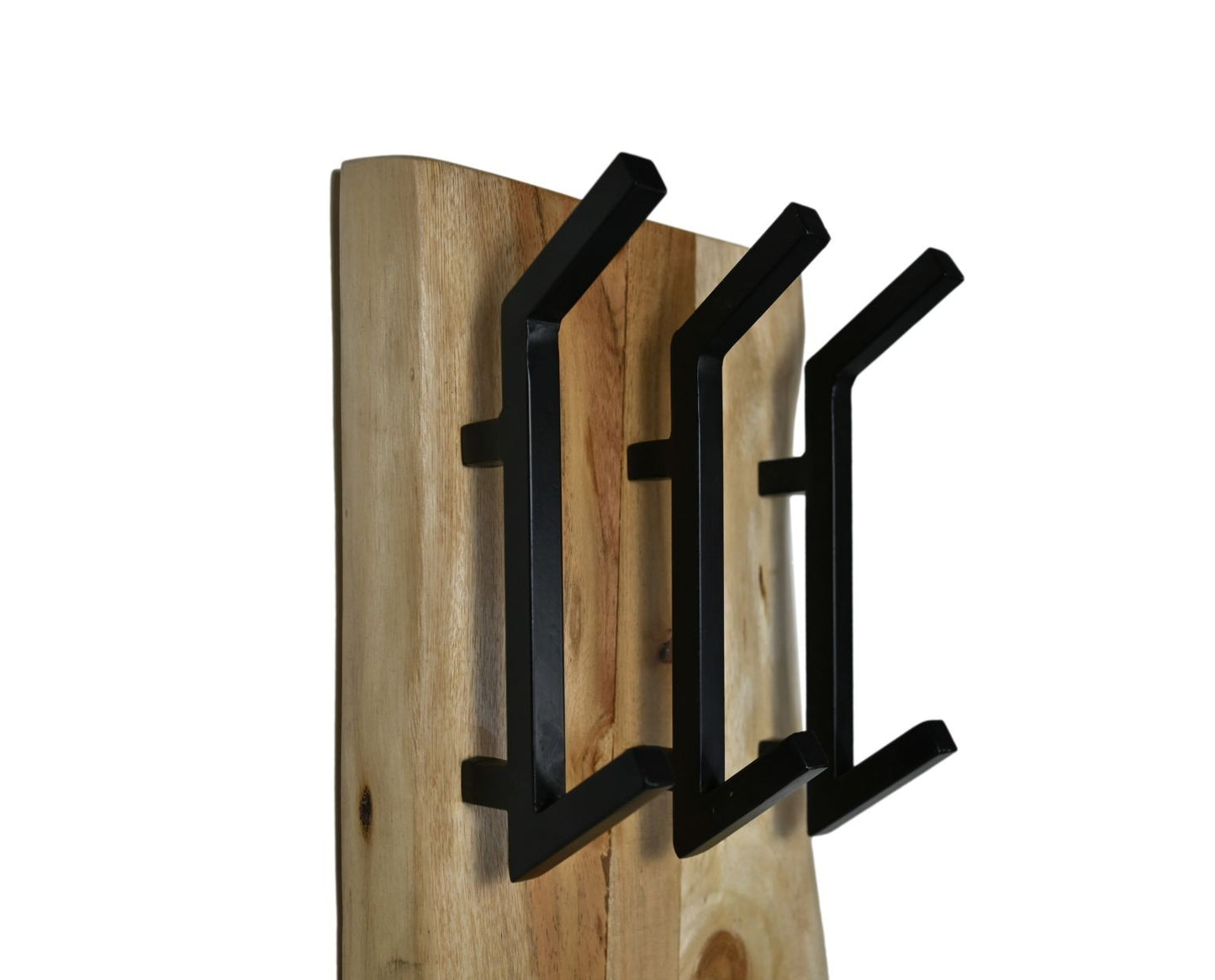 HSM Collection-Garderobenständer Vertikal 5 Haken-26x3x60-Natur/Schwarz-Akazie/Metall