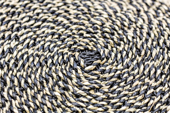 HSM Collection-Teppich Malibu -ø100-Natur/Schwarz-Raffia/Seegras