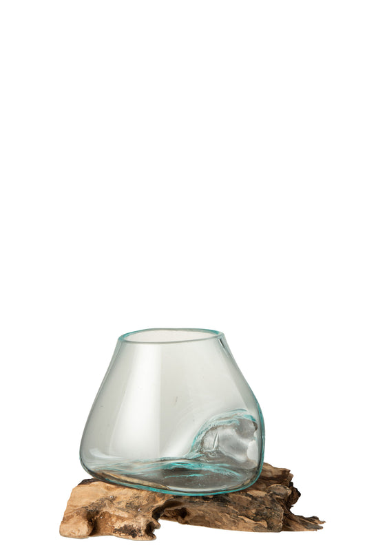 VASE AUF FUß GAMAL HOLZ/RECYCELT GLAS NATURELL/TRANSPARENT LARGE