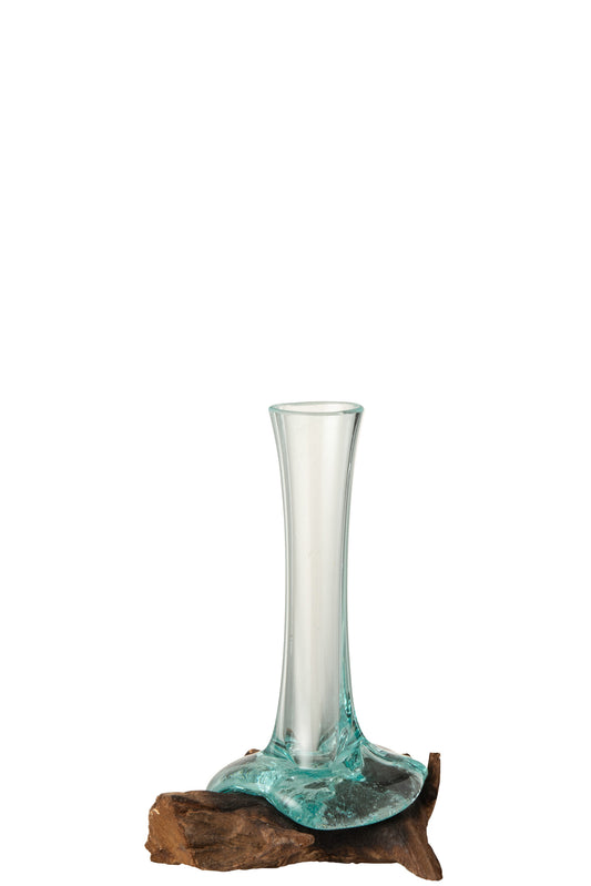 VASE AUF FUß HOCH GAMAL HOLZ/RECYCELT GLAS NATURELL/TRANSPARENT SMALL