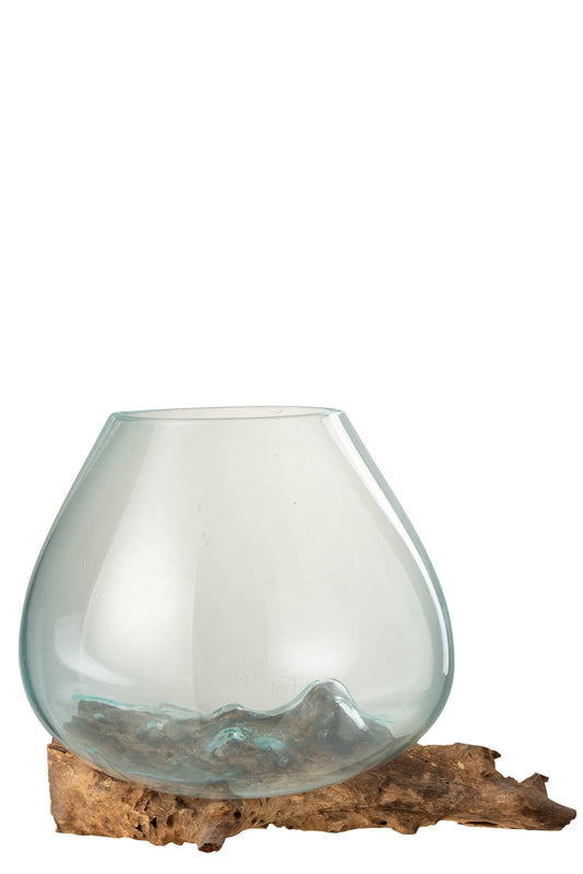 VASE AUF FUß HOCH GAMAL HOLZ/RECYCELT GLAS NATURELL/TRANSPARENT LARGE