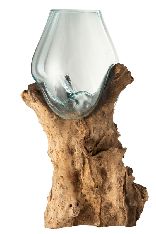 VASE AUF FUß HOCH GAMAL HOLZ/RECYCELT GLAS NATURELL/TRANSPARENT EXTRA LARGE
