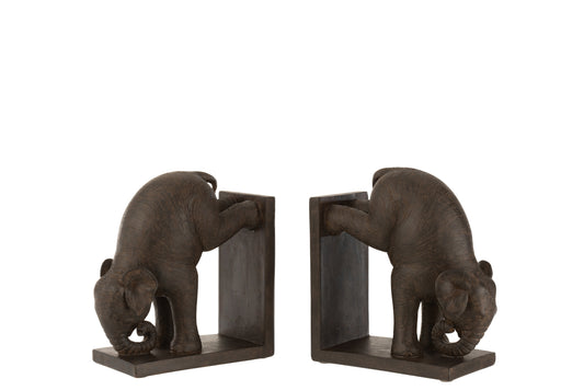 SET VON 2 BÜCHERSTÜTZEN ELEFANT POLY DUNKEL BRAUN