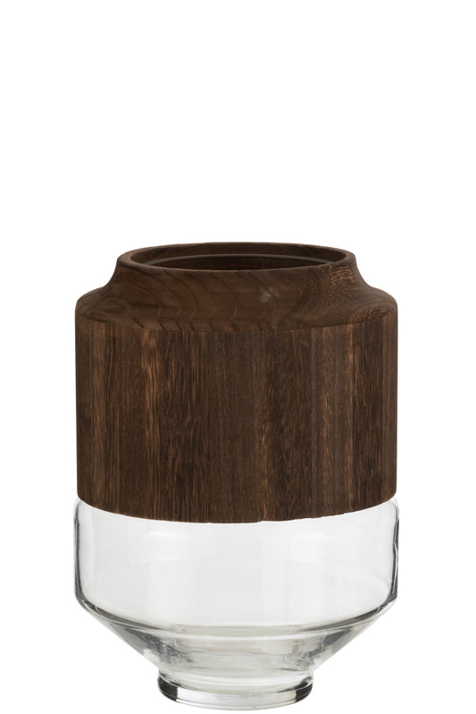 VASE RUND HOCH HOLZ/GLAS DUNKEL BRAUN SMALL