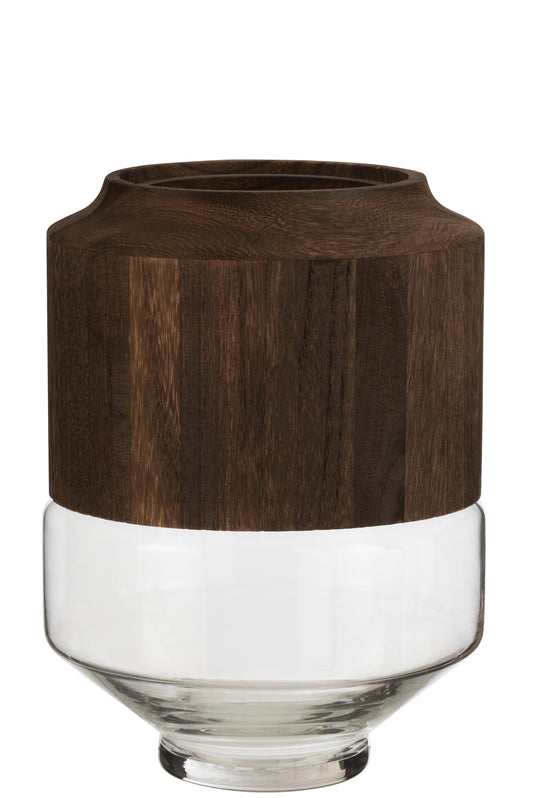 VASE RUND HOCH HOLZ/GLAS DUNKEL BRAUN LARGE