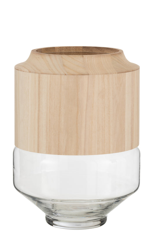 VASE RUND HOCH HOLZ/GLAS HELL BRAUN LARGE