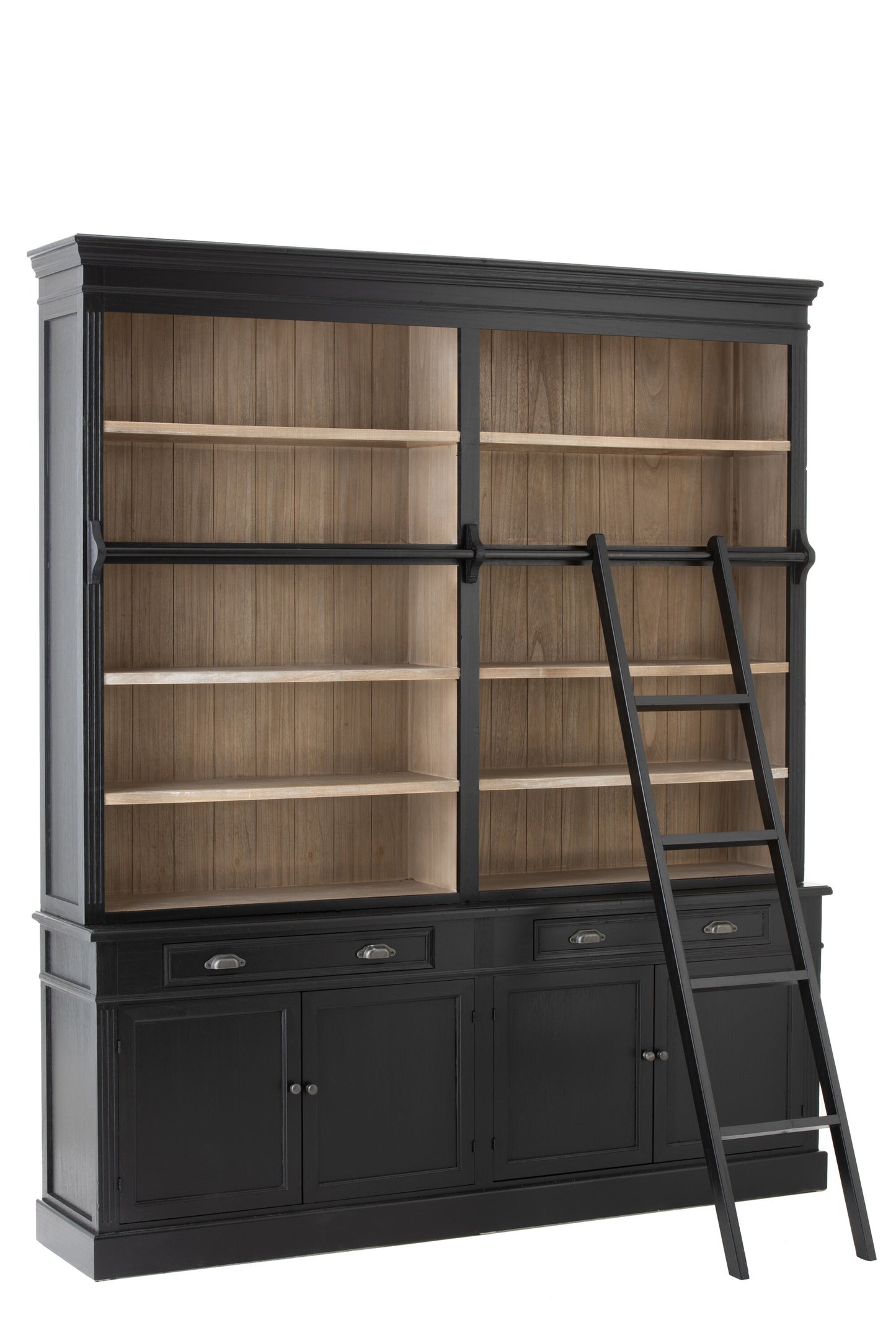 Bücherschrank mit Leiter Holz / schwarz/ natur